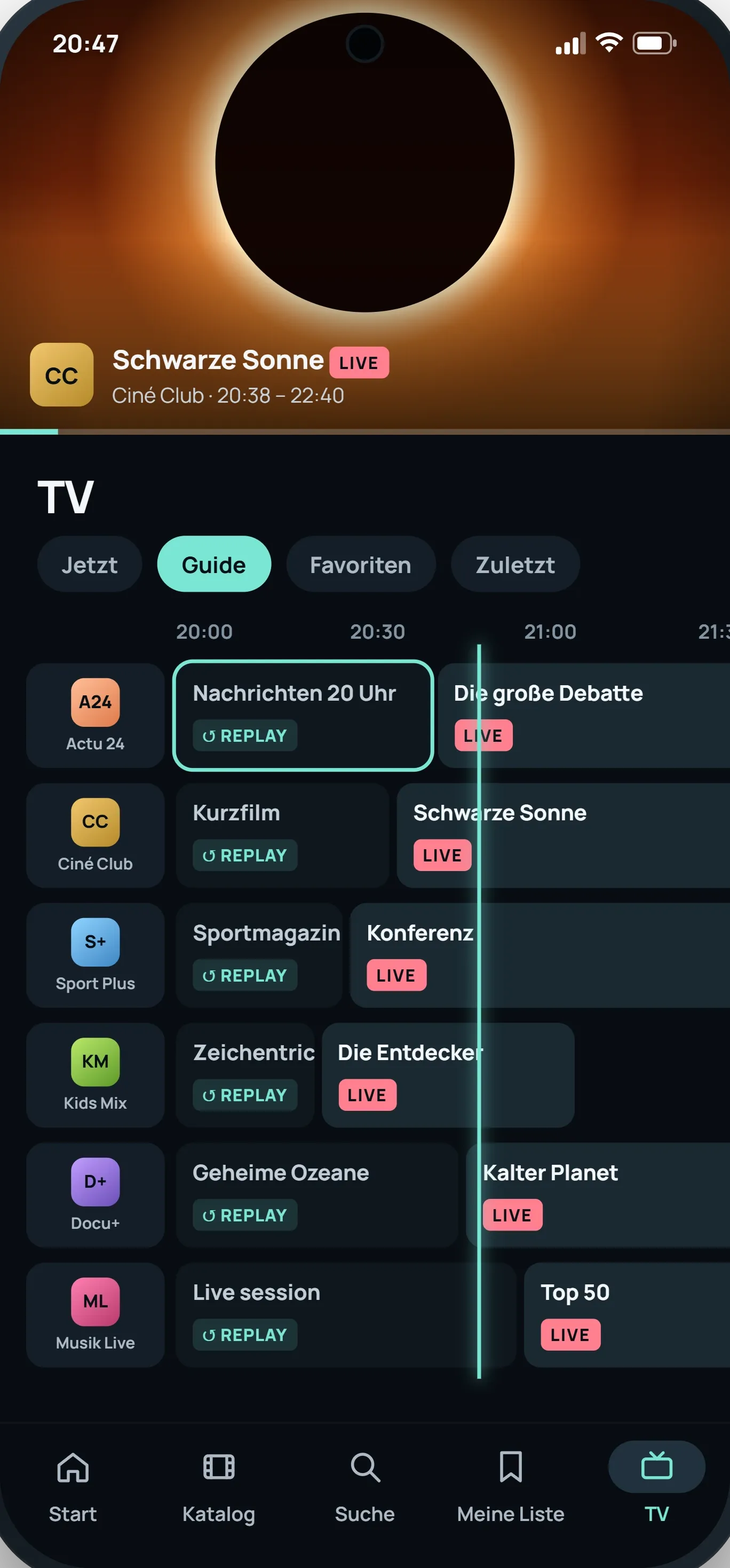 Auf dem Smartphone: Live-TV mit Programmübersicht