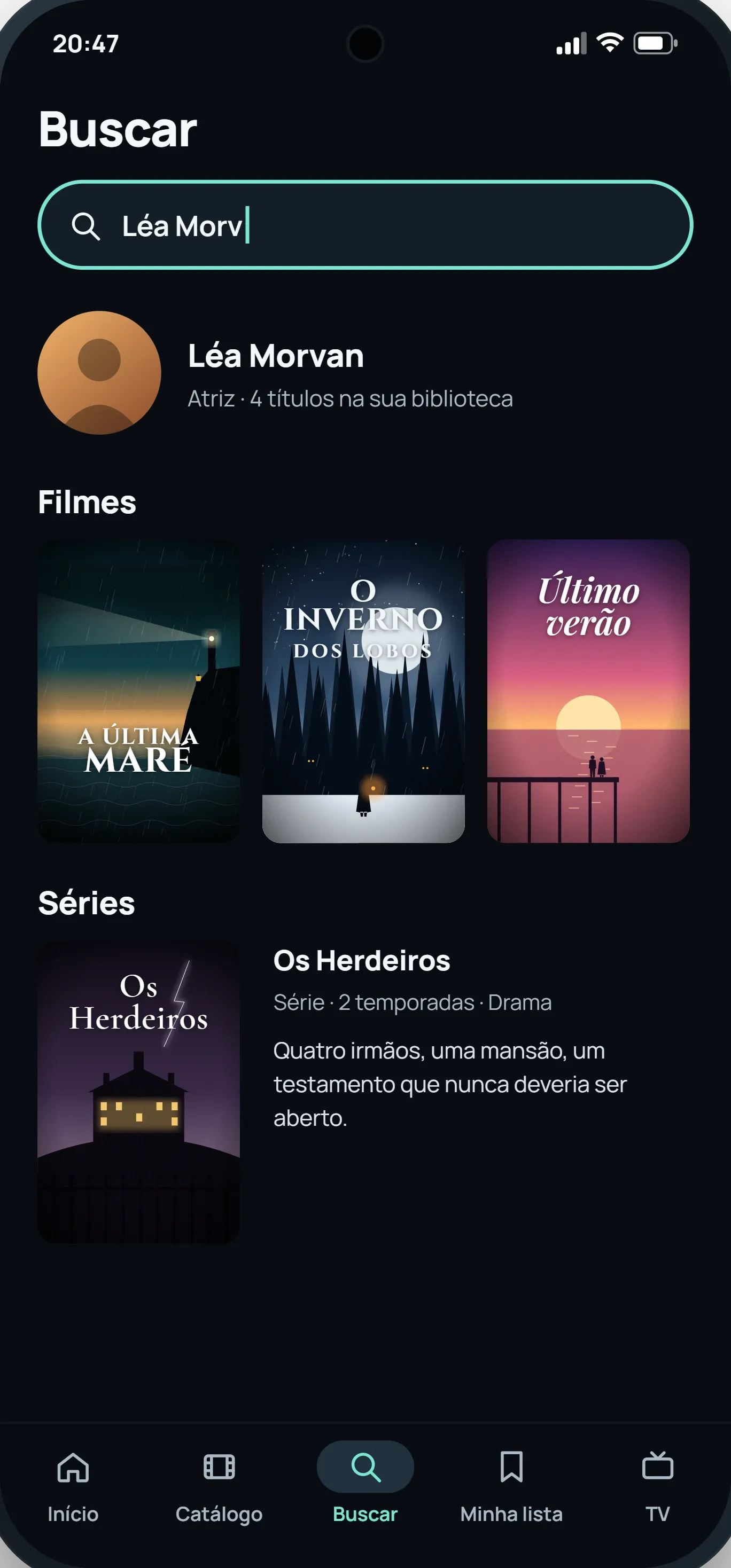 Busca no celular: um ator, seus filmes e suas séries