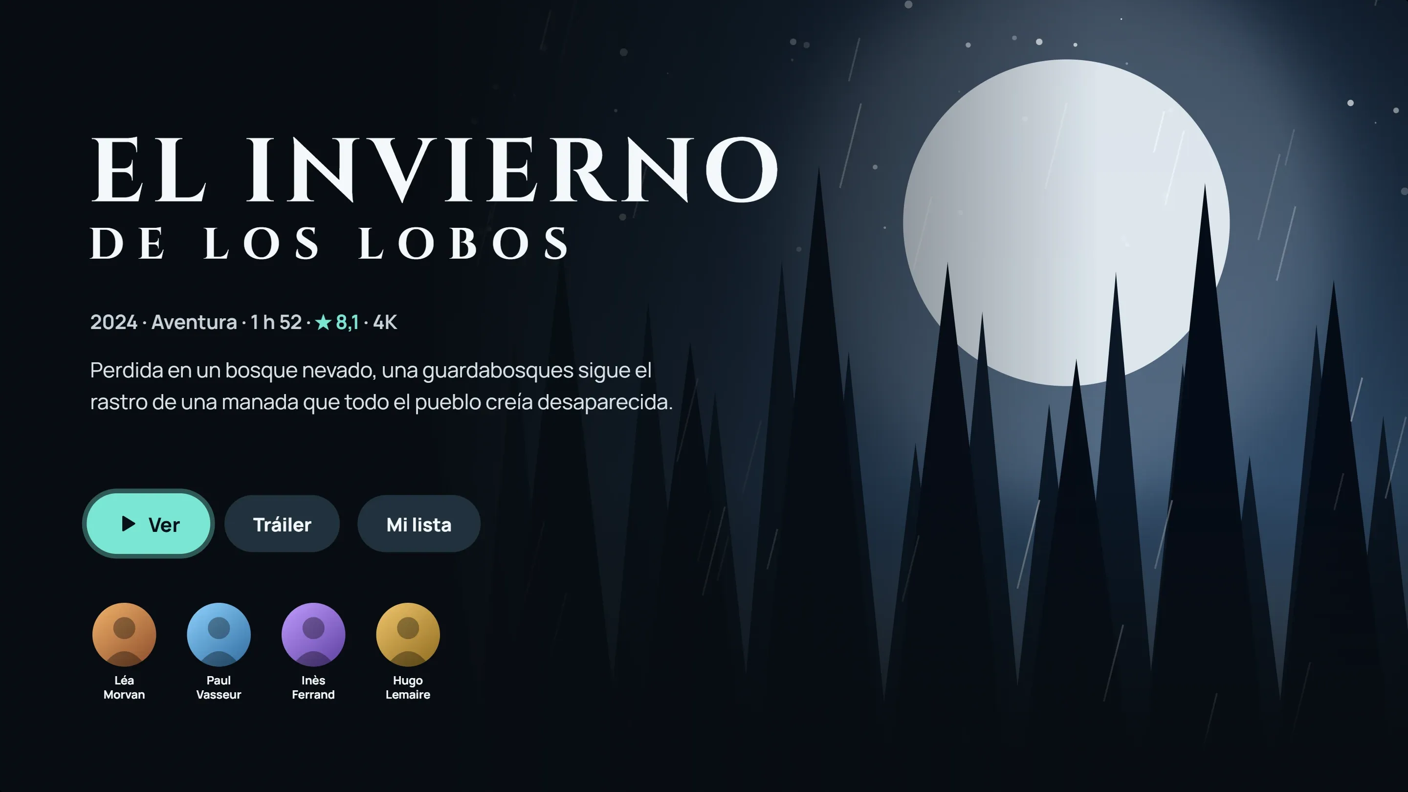 Ficha de una película en la tele: póster, sinopsis, reparto y botones Ver y Tráiler