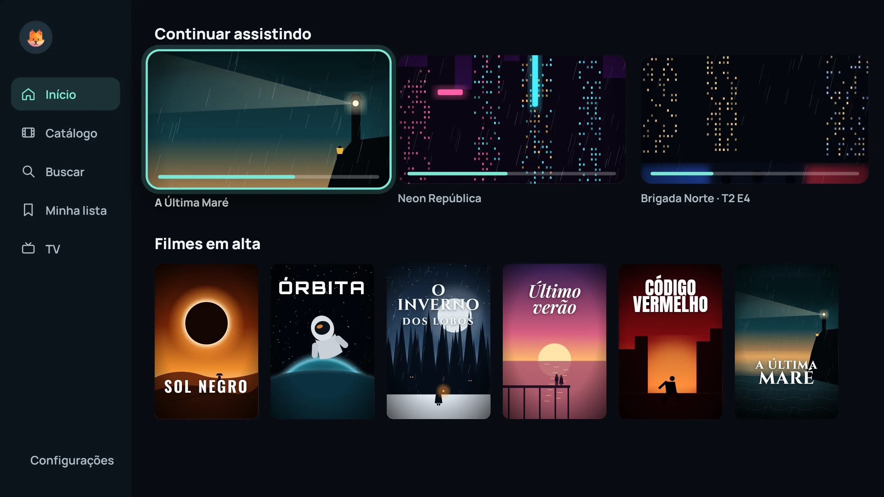 Início do ModelTV numa TV: continuar assistindo e filmes em alta