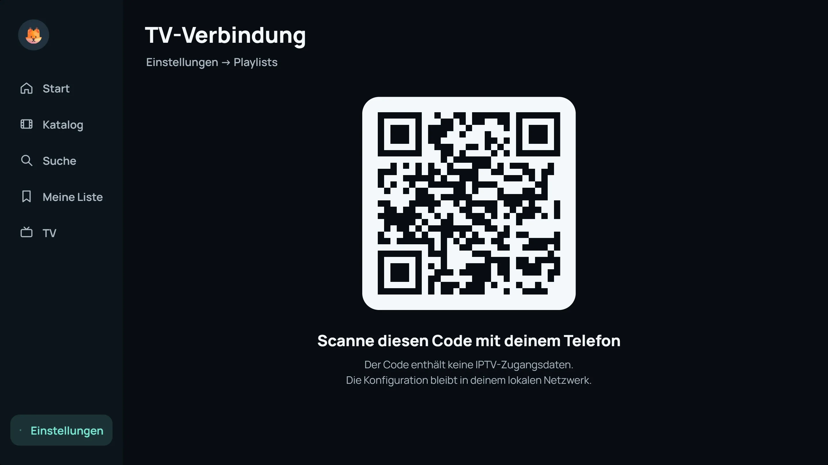 Bildschirm TV-Verbindung mit einem QR-Code zum Scannen mit dem Smartphone