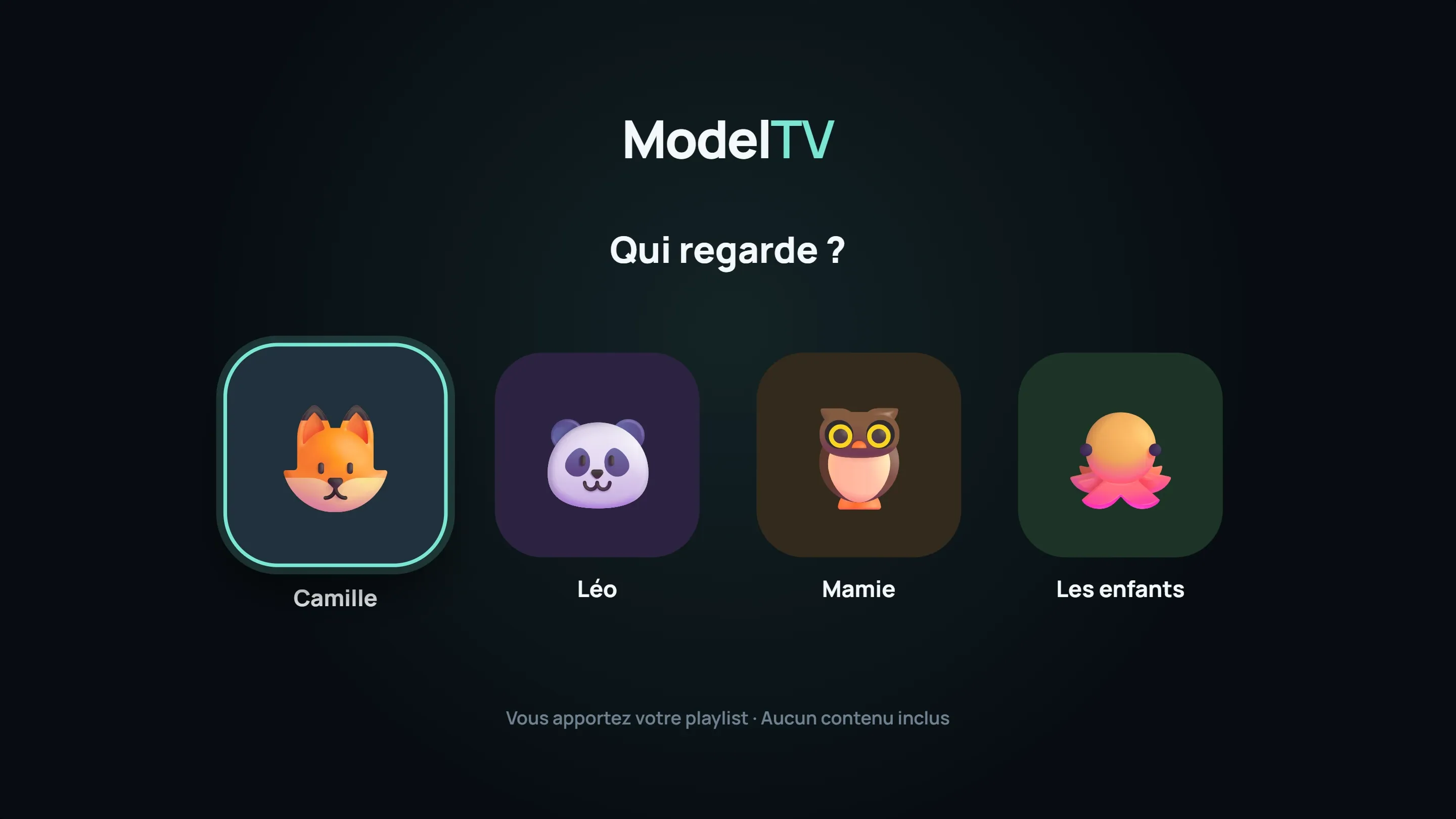 Écran « Qui regarde ? » avec quatre profils