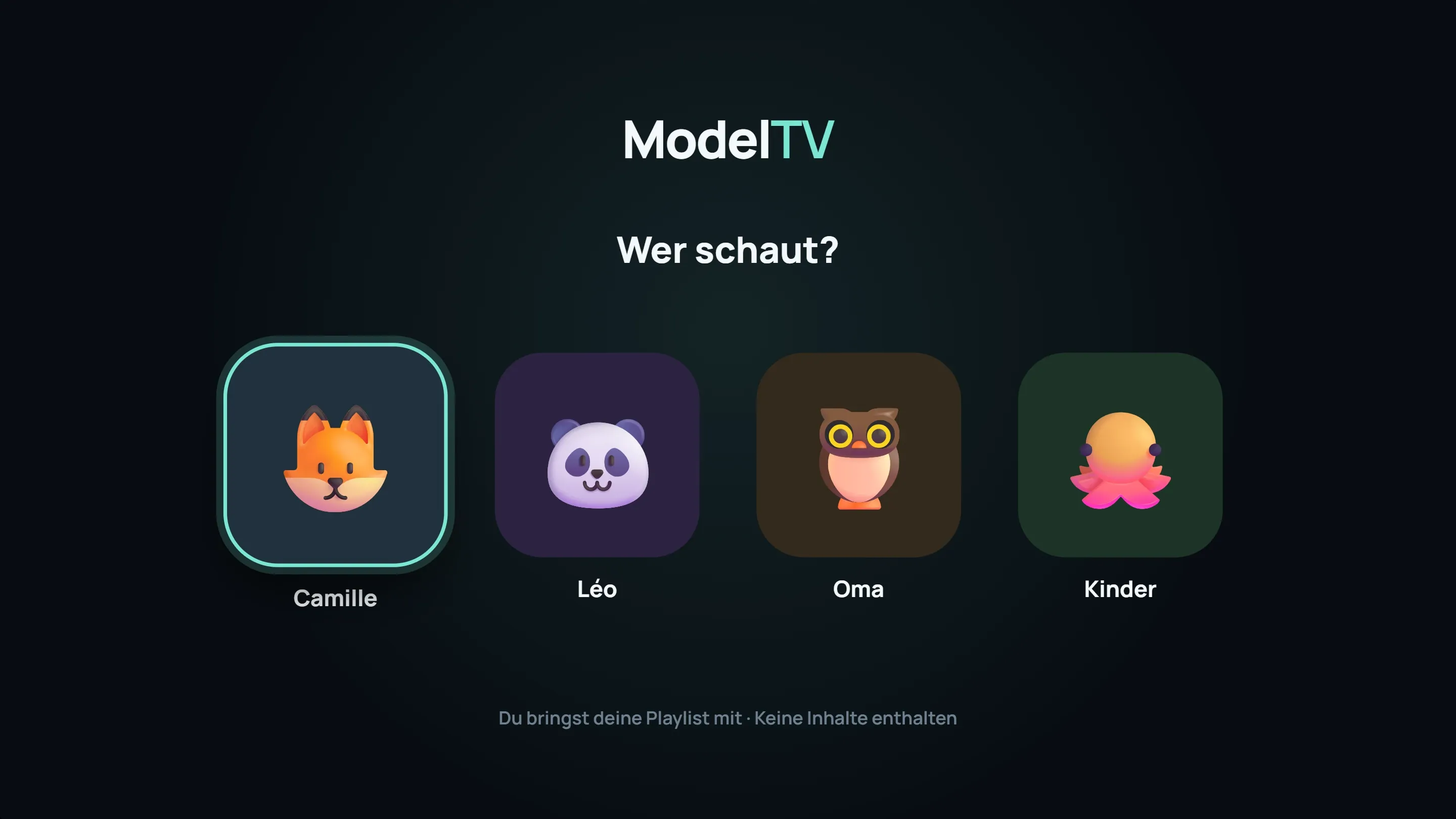 Bildschirm „Wer schaut?“ mit vier Profilen