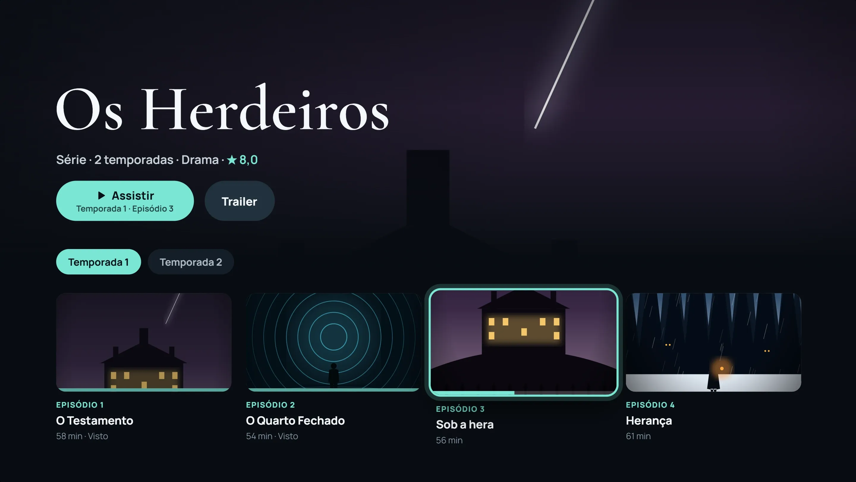 Ficha de uma série na TV com a lista de episódios da temporada