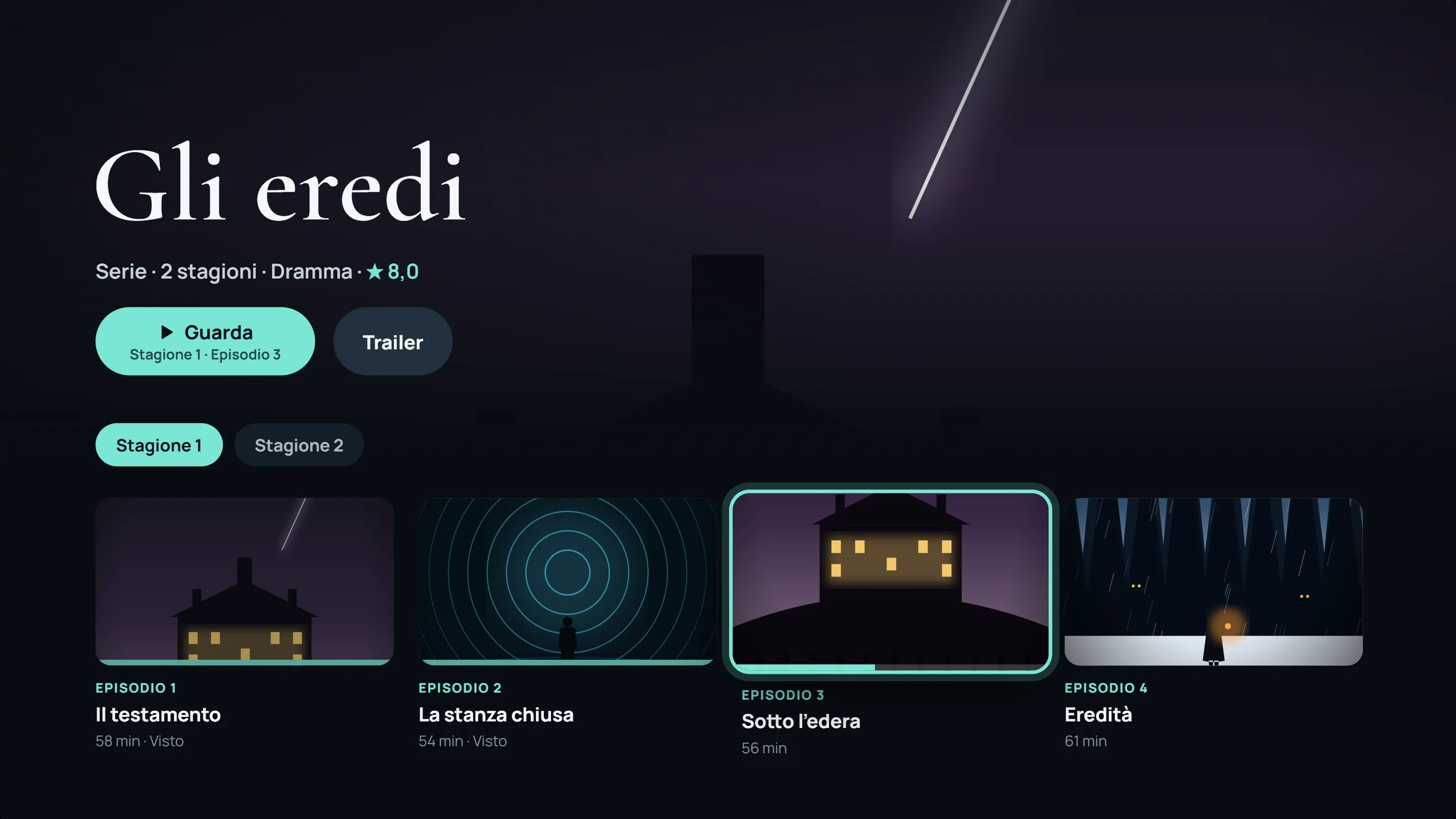 Scheda di una serie sulla TV con l’elenco degli episodi della stagione